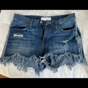 Distressed dark wash denim shorts